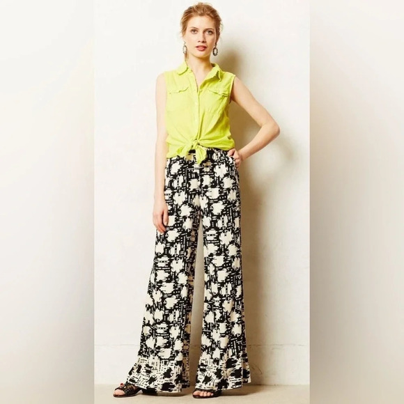 LILKA by ANTHROPOLOGIE Presscott Wide‎ Leg Pants in Black Motif - Picture 1 of 9